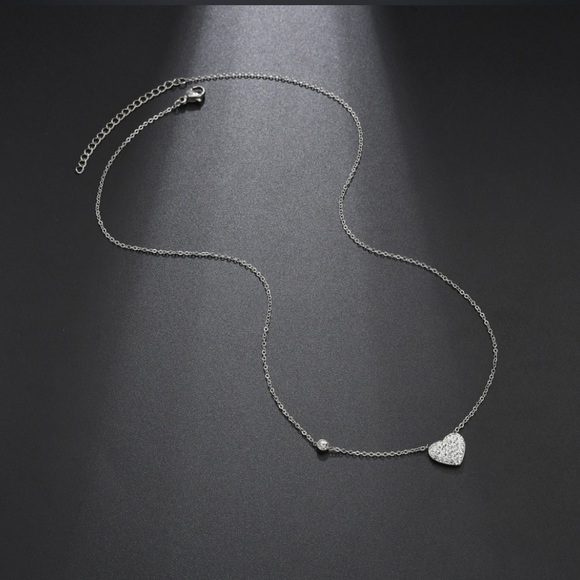 • Alexis • Dainty Rhinestone Heart Necklace - Picture 2 of 4